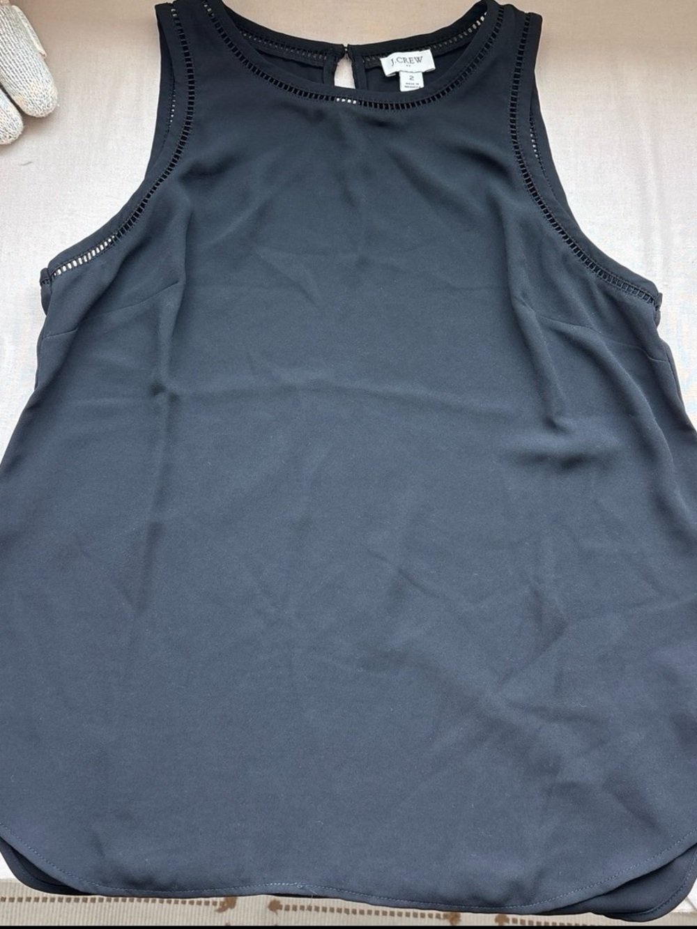 J. Crew Black Eyelet-Trim Sleeveless Tank
